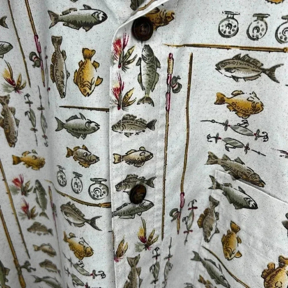 Woolrich Size Medium Birch Freshwater Fish Cream Shirt Button Down Short Sleeve - Picture 5 of 9